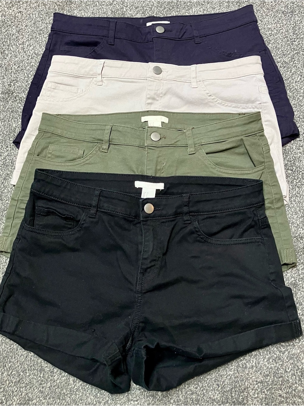 H&M Lot of 4 Sz 8 Women’s  Stretch Shorts - Black Olive Green Khaki Navy Blue